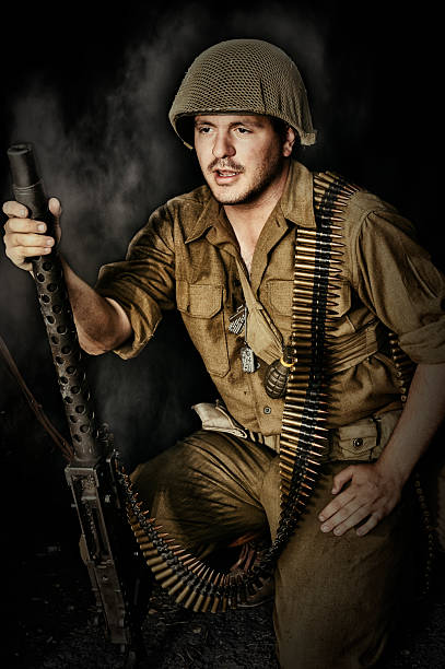 istock Battle Ready WWII US Soldier With 30 Caliber Machine Gun 481354280