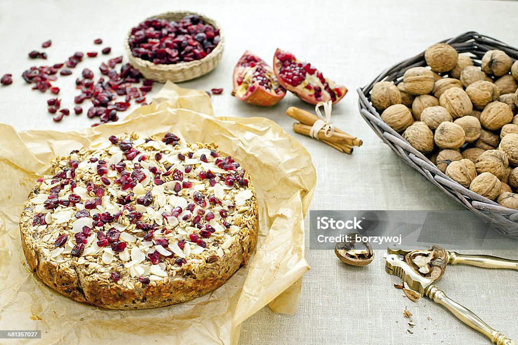 oatmeal pie oatmeal pie with cinnamon almonds .cranberries and pomegranate Almond Stock Photo