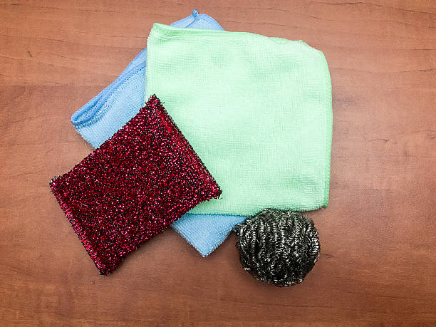 istock Cleaning clothes and metallic kitchen sponges. 481361324