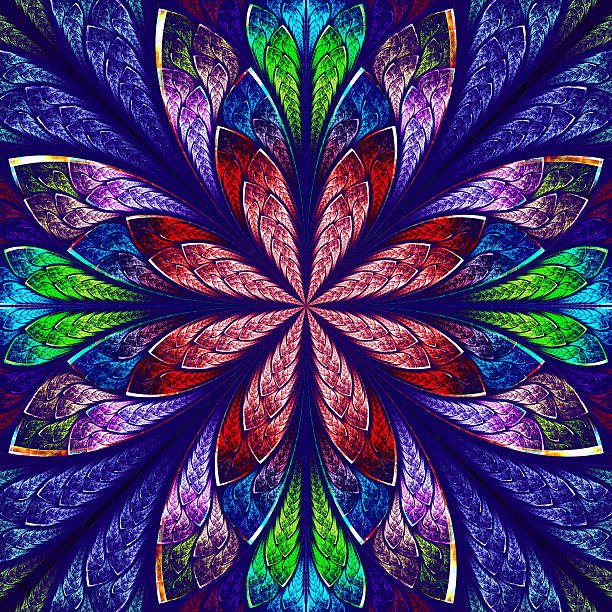 istock Multicolor beautiful fractal in stained glass window style. 481361829