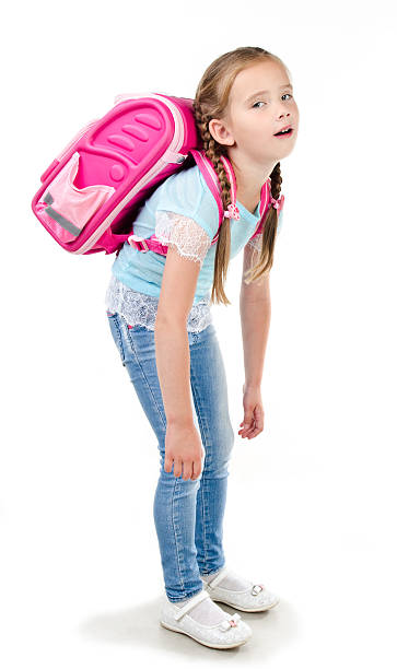istock Tired schoolgirl with heavy backpack 481361858