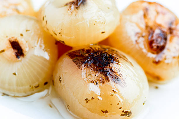 oil grilled   borretane  onions stock photo