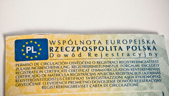 Car registration book. Polish documents.