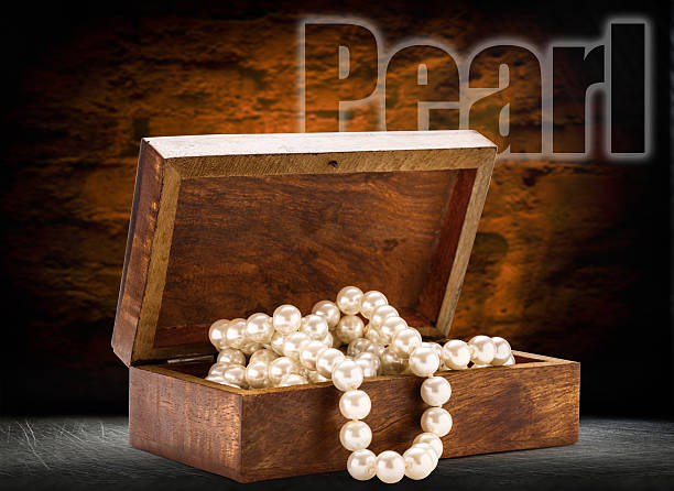 istock Wooden chest with white pearl necklace 481372012