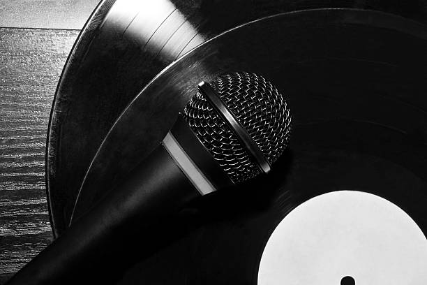 istock Fragment of the microphone with a vinyl record 481372574