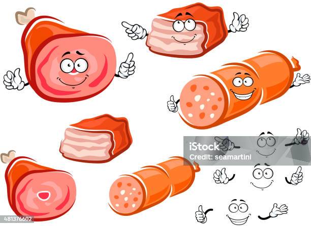 Sausage Pork Leg And Meatloaf Characters Stock Illustration - Download Image Now - 2015, Baked, Barbecue - Meal