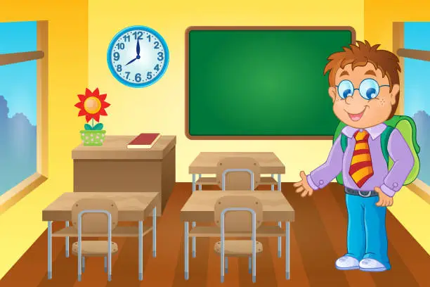 Vector illustration of Classroom with schoolboy