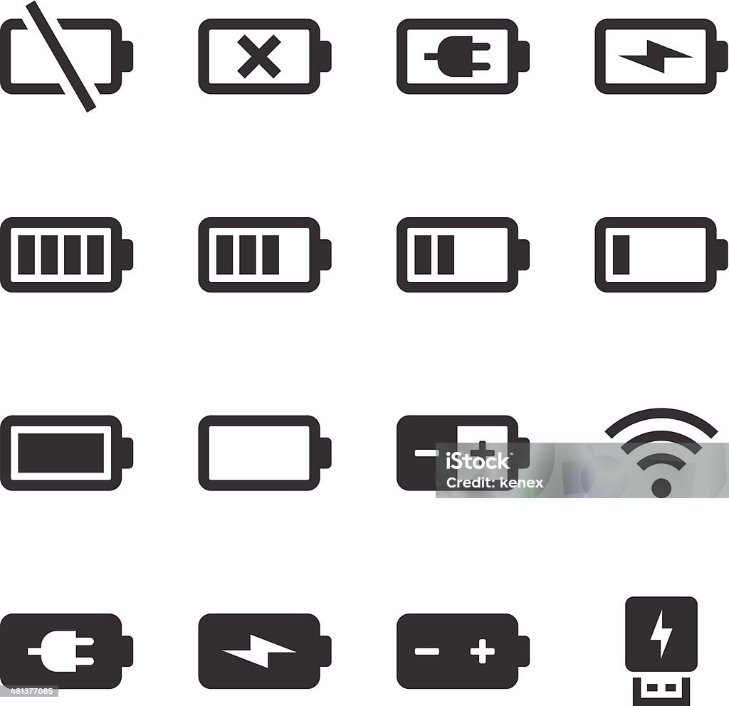 Conjunto de iconos de Mono/batería & de - arte vectorial de Batería libre de derechos