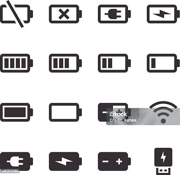 Ilustración de Conjunto De Iconos De Mono Batería De y más Vectores Libres de Derechos de Batería - Batería, Ícono, Carga