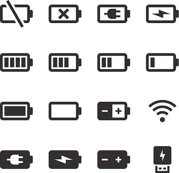 Mono Icons Set | Battery & Power An illustration of battery & power icons set for your web page, presentation, & design products. battery connector stock illustrations