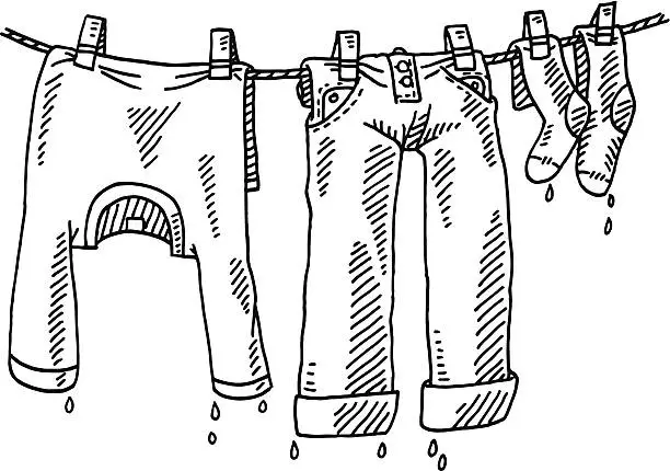 Vector illustration of Laundry Line Clothing Drawing