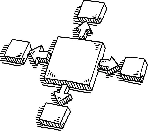 Vector illustration of Business Diagram Blocks Arrows Outwards Drawing