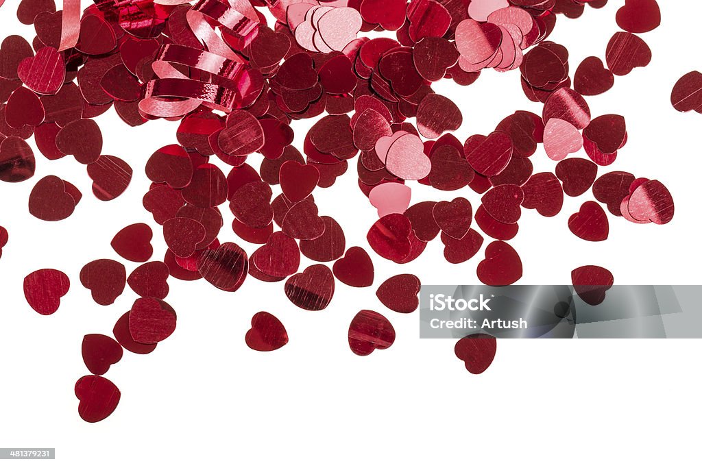 Red hearts confetti on white background small red hearts confetti isolated on white background Abstract Stock Photo