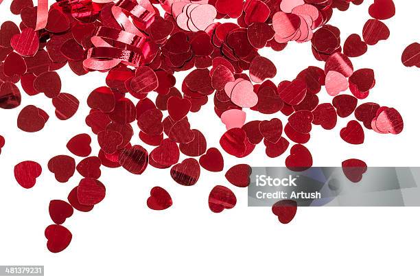 Red Hearts Confetti On White Background Stock Photo - Download Image Now - Abstract, Border - Frame, Celebration