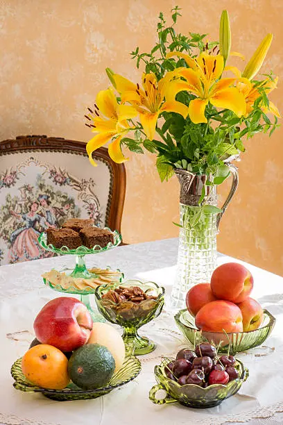 Photo of Antique / retro style afternoon tea table.