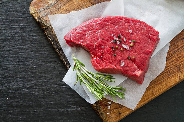 istock Raw steak and ingredients on wood board 481381658