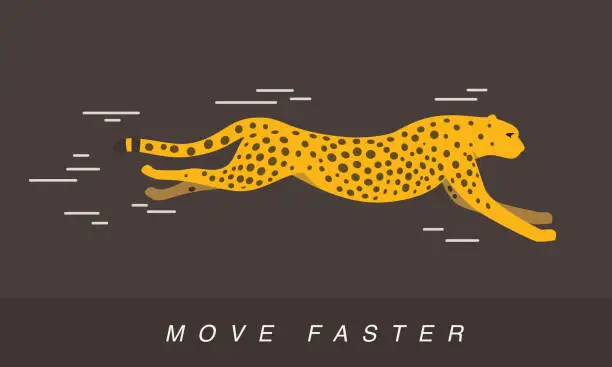 Vector illustration of Cheetah running, side flat 3D icon design