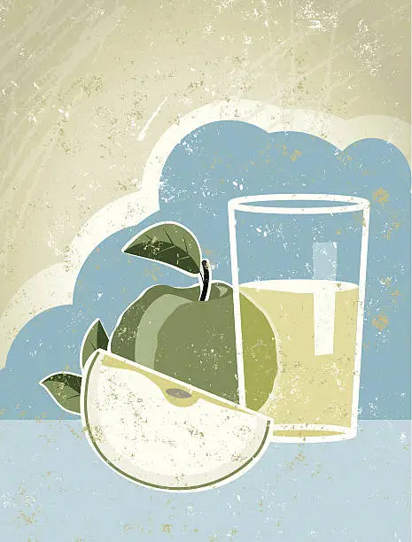 Vector illustration of Glass of Apple Juice with Fruit and Sky