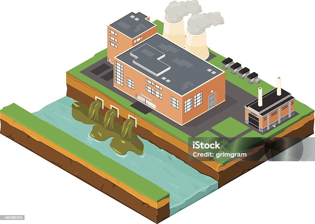 Isometric Fabrik Verschmutzung - Lizenzfrei Kläranlage Vektorgrafik