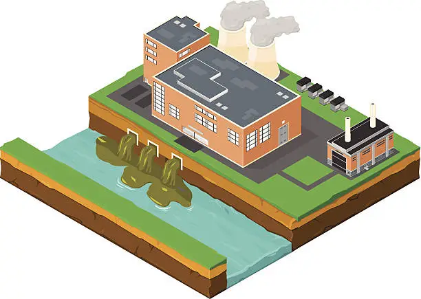 Vector illustration of Isometric Factory Pollution