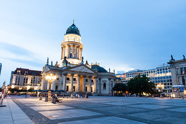 German Cathedral in Gendarmenmarkt, a famous square in Berlin, G Berlin, Germany - August 24, 2011: The Neue Kirche (English: New Church; colloquially Deutscher Dom, i.e. German Church), in Gendarmenmarkt at sunset berlino stock pictures, royalty-free photos & images