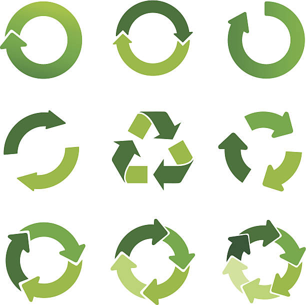 녹색 화살표 및 재활용 기호까지 설정 - environmental conservation recycling recycling symbol symbol stock illustrations