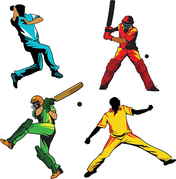 ilustrações, clipart, desenhos animados e ícones de os jogadores de críquete-batsmen e bowlers - friends life t20