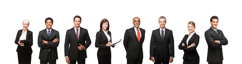 Portrait of smiling Business executives standing isolated over white background