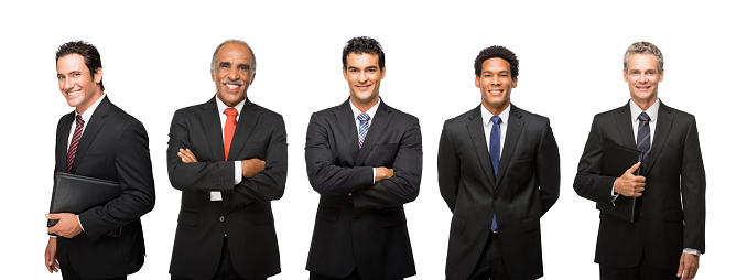 Portrait of male business executives smiling isolated over white background