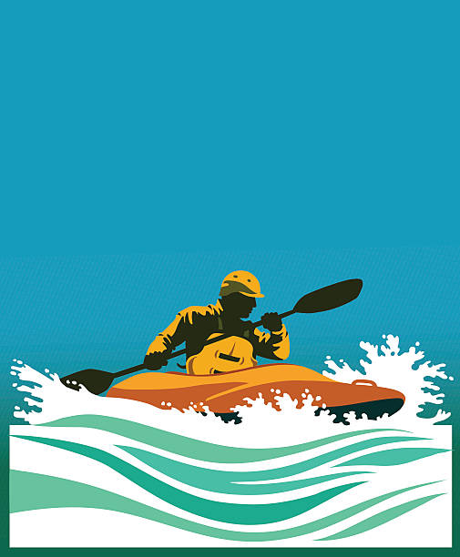 illustrazioni stock, clip art, cartoni animati e icone di tendenza di kayaking sulle rapide concorrenza - kayak