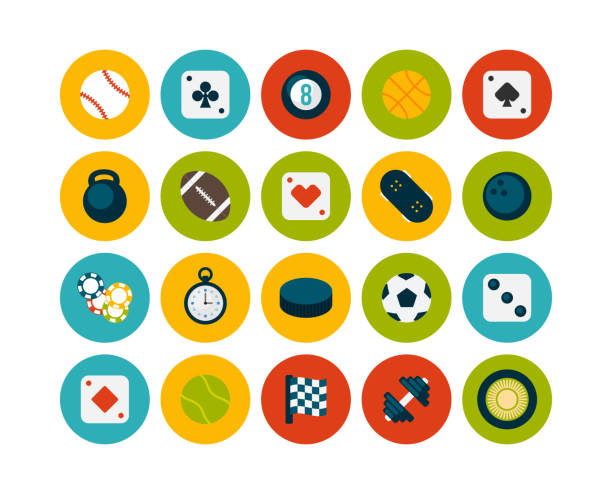 плоские иконки набор 12 - tennis ball sport leisure games gambling chip stock illustrations
