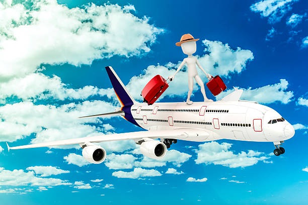 istock 3d man tourist and plane, vacation metaphor 481389617