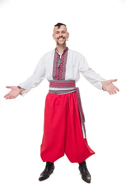 One Cossack in white background. Isolated