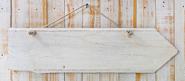 istock Old weathered white wood signboard hanging from an old nail. 481392518