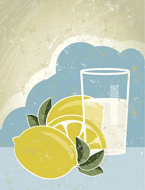 Vector illustration of Glass of Lemonade with Lemons and Sky