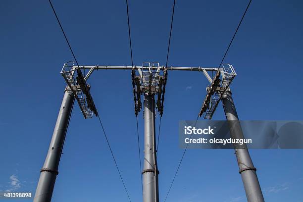 Three Poles With Cables For Cable Car Stock Photo - Download Image Now - 2015, Activity, Aerial View