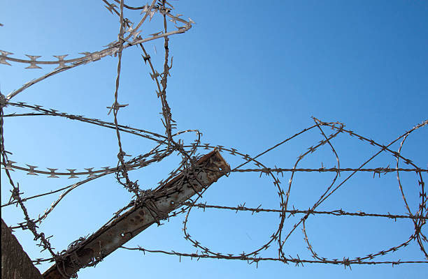 istock Close up Corner View of Razor Security Fencs 481399145