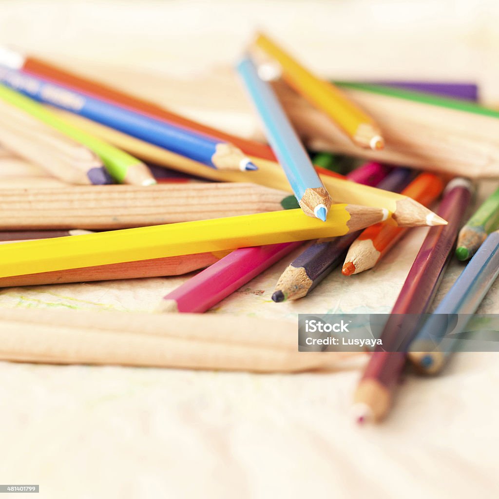 Colored pencils on table Education Stock Photo
