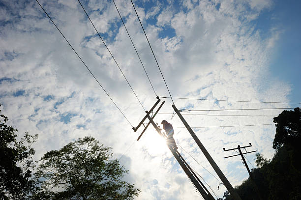 power line repair stock photo