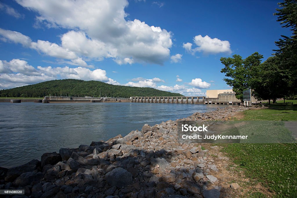 Tennessee River and Guntersville Dam on a sunny day Lake Stock Photo