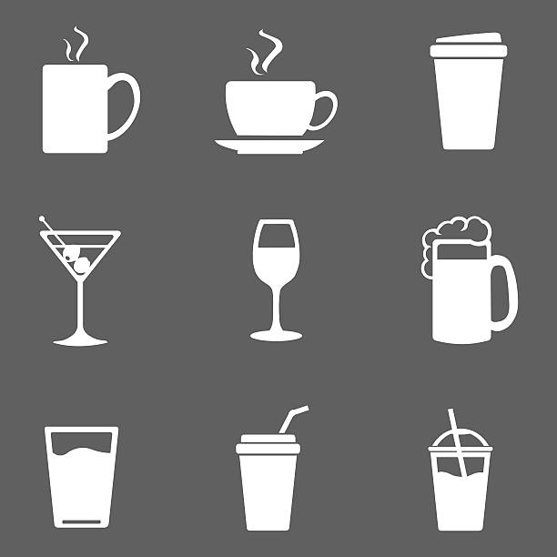 wektor zestaw ikon napojów - mug coffee cup glass drink stock illustrations