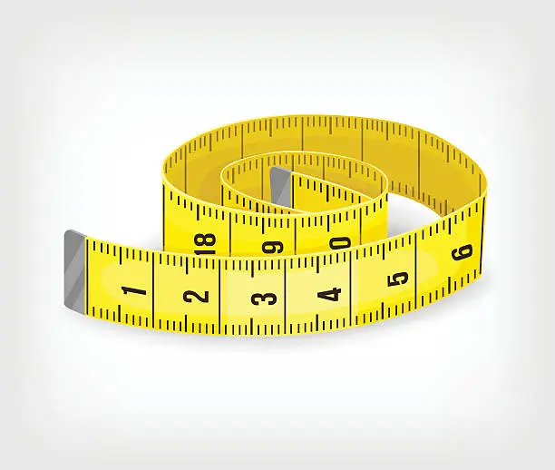 Vector illustration of Yellow tape measure in inches. Vector illustration