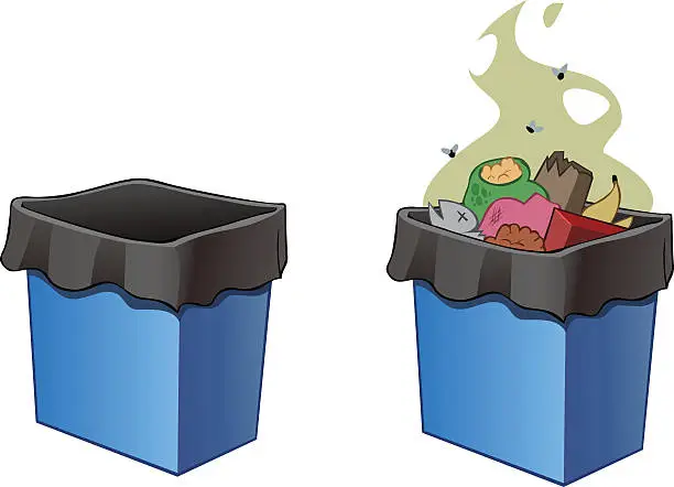 Vector illustration of Trash bins, full and empty.
