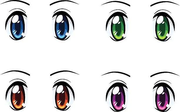 Vector illustration of Set of anime eyes of different colors