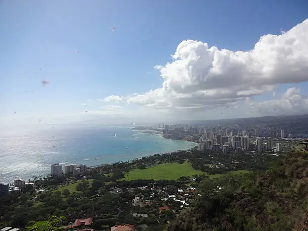 View of Waikiki Beach area from Diamond Head, Oahu, Hawaii