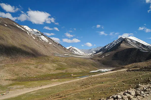 Road from Khardungla to Nubra Valley in Ladakh,Northern India