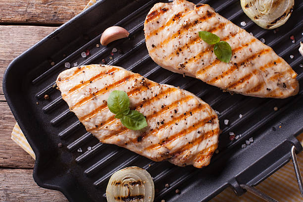 istock Grilled chicken in a skillet close-up horizontal top view 481419190