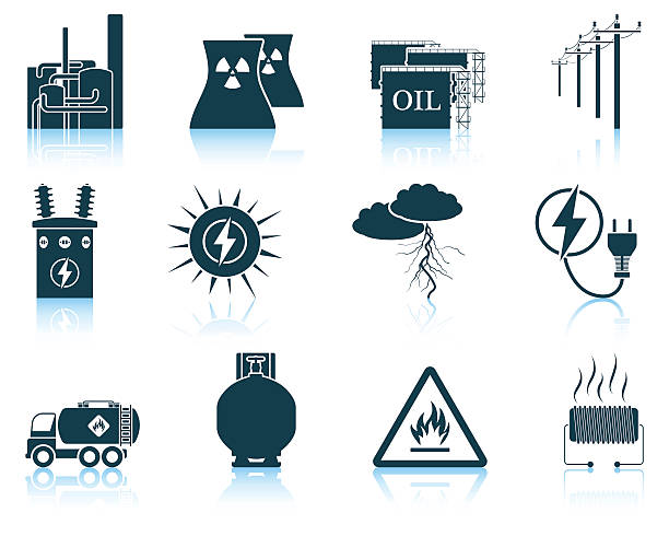 illustrations, cliparts, dessins animés et icônes de ensemble d'icônes de l'énergie. - flame natural gas boiler burner