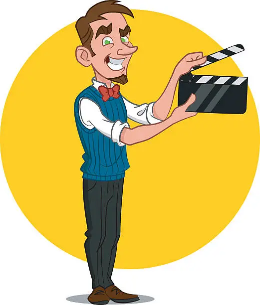 Vector illustration of man with film slate. мужчина с кино-шифером.