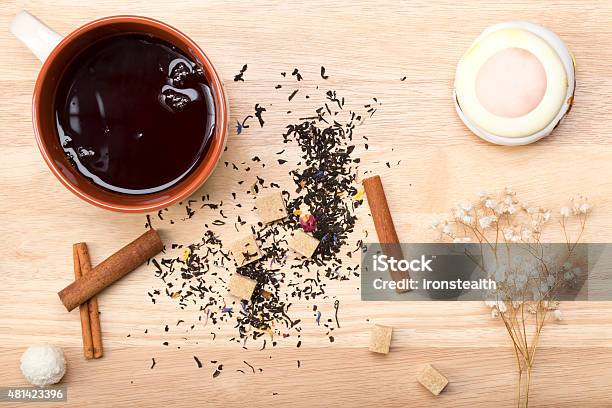 Cup Of Black Tea And A Delicious Pastry Stock Photo - Download Image Now - 2015, Backgrounds, Baked